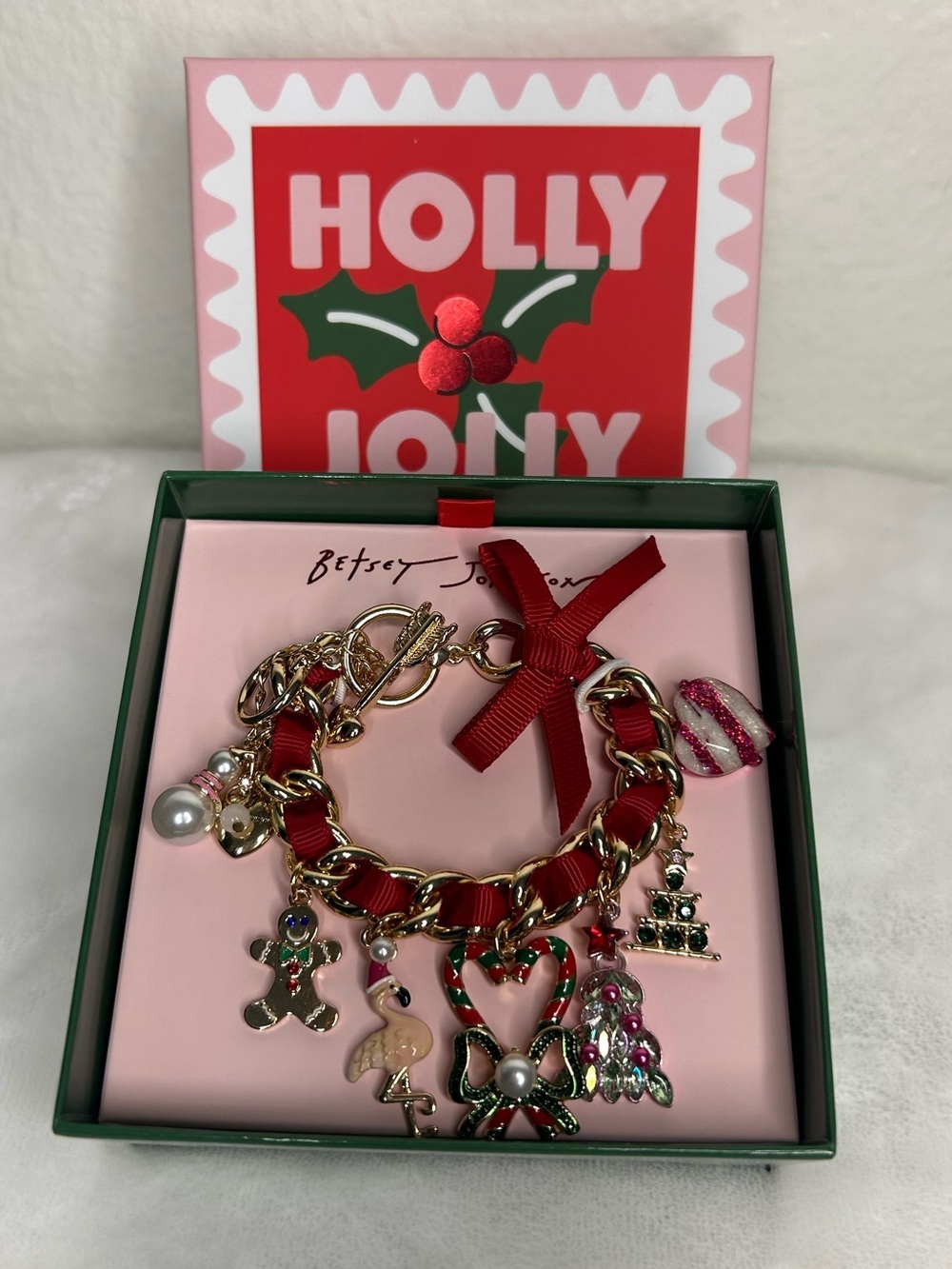 Betsey Johnson Holly Jolly Christmas Charm Bracelet NWT Gift Box